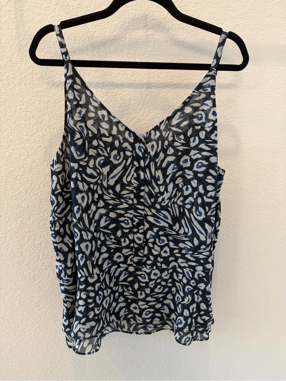 CAbi Blue and White Animal-Print V-Neck Camisole